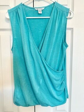 Athleta Women's Breezy Wrap Tank Camisole Aqua Sleeveless Plunge Top Size M